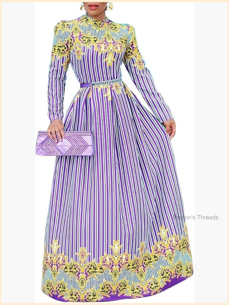 Bow Collar Patchwork A-Line Long Sleeve Midi Dress Casual Party